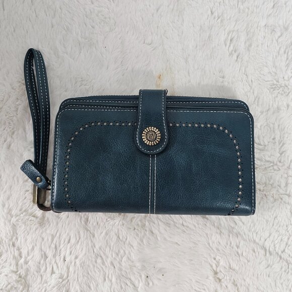 Charm Infinite Teal Wristlet Wallet Faux Leather Zip Around Western - Picture 1 of 10